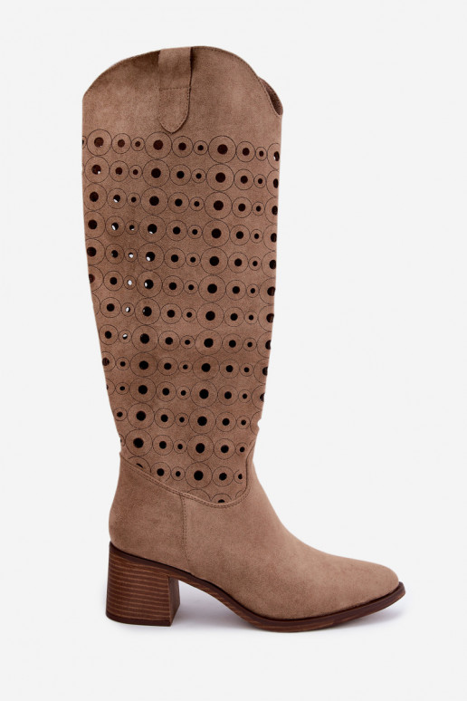 Knee-high boots with perforated elements Kireya brown