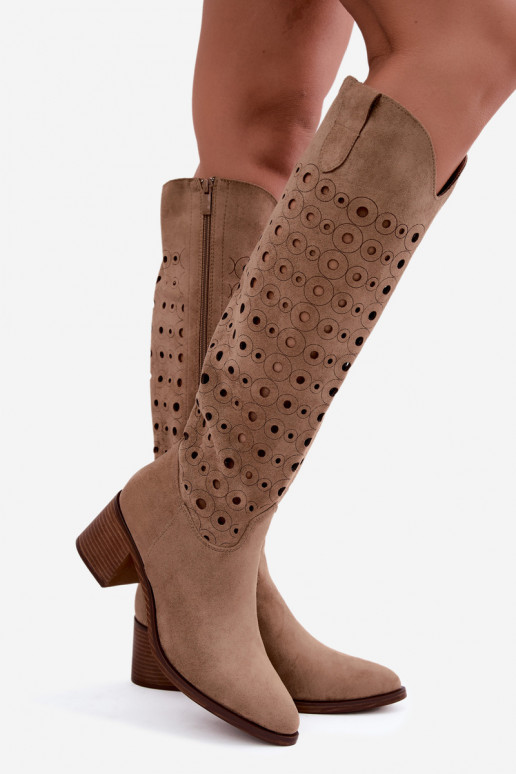 Knee-high boots with perforated elements Kireya brown