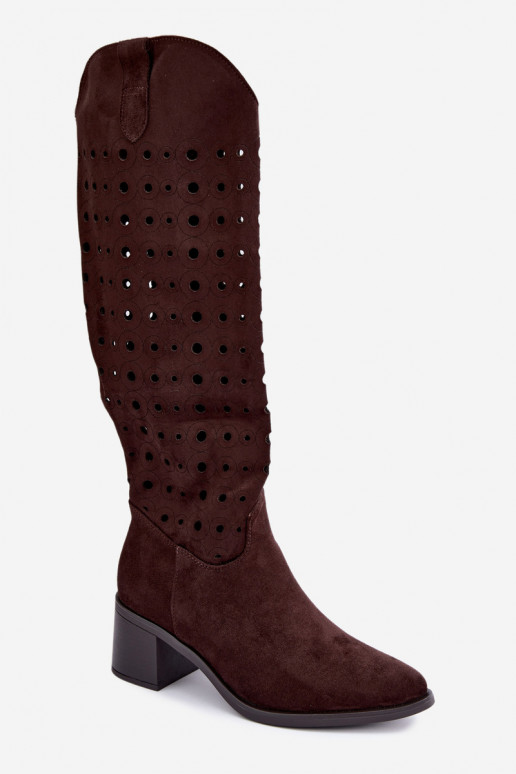 Knee-high boots with perforated elements Kireya chocolate