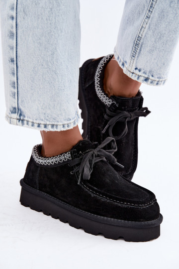 Faux suede snow boots with embroidered elements D7868-01 black
