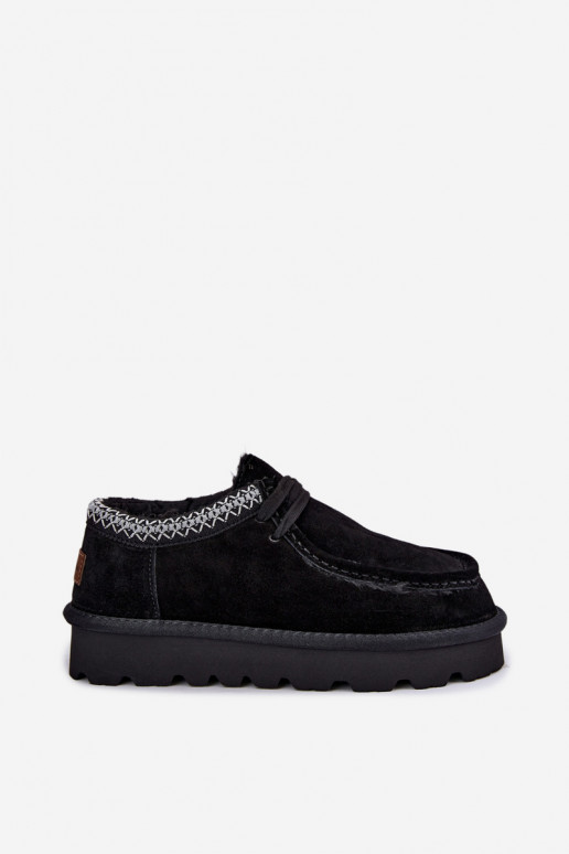 Faux suede snow boots with embroidered elements D7868-01 black