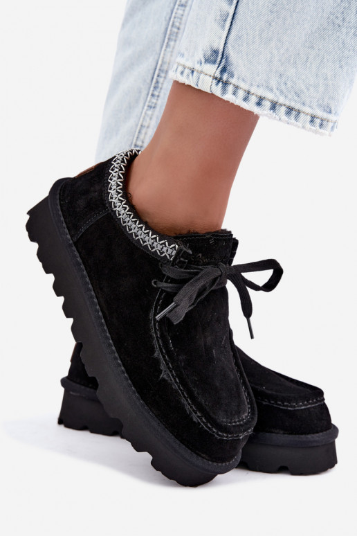 Faux suede snow boots with embroidered elements D7868-01 black