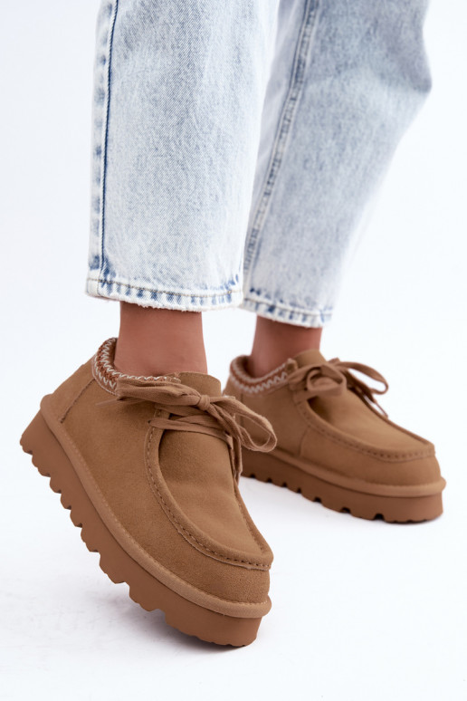 Faux suede snow boots with embroidered elements D7868-29 brown