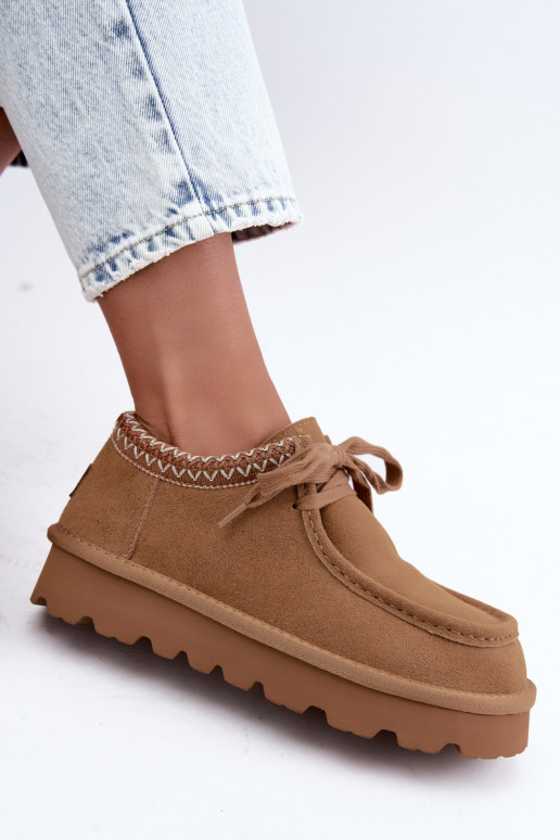 Faux suede snow boots with embroidered elements D7868-29 brown