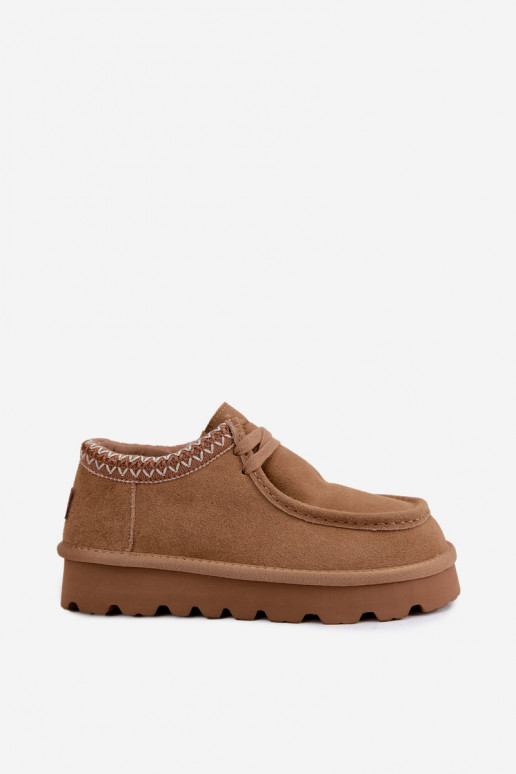 Faux suede snow boots with embroidered elements D7868-29 brown