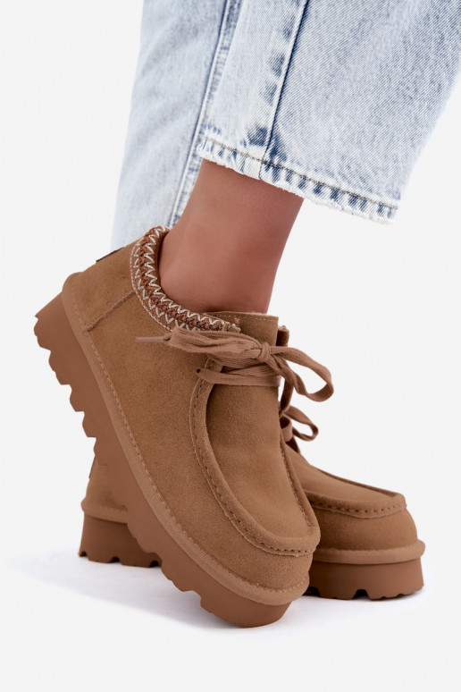 Faux suede snow boots with embroidered elements D7868-29 brown