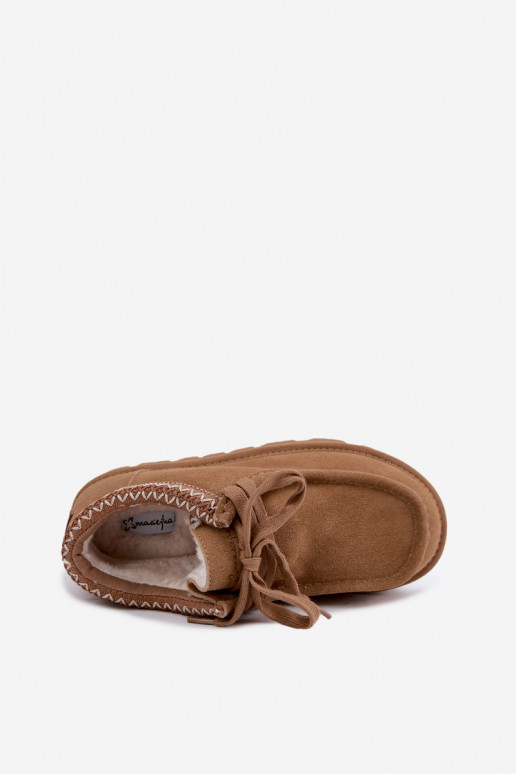 Faux suede snow boots with embroidered elements D7868-29 brown