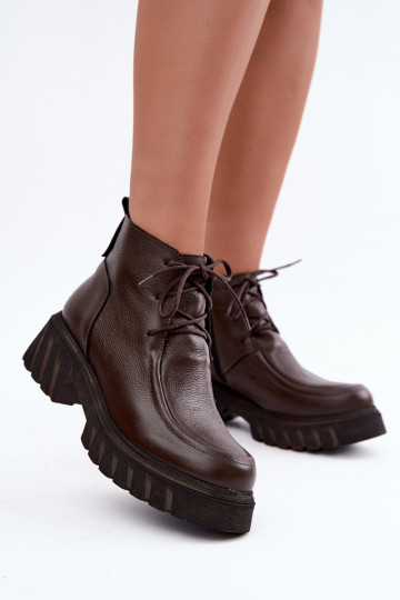 Warm leather ankle boots with elegant details Zazoo 60594 chocolate 2