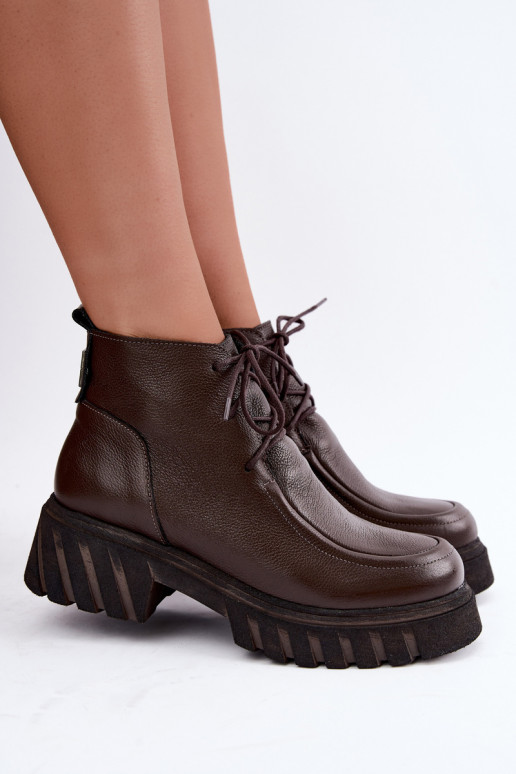 Warm leather ankle boots with elegant details Zazoo 60594 chocolate