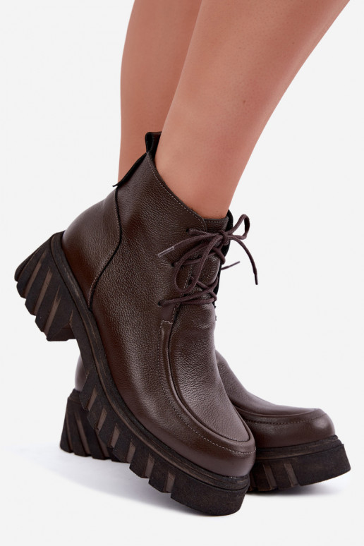 Warm leather ankle boots with elegant details Zazoo 60594 chocolate