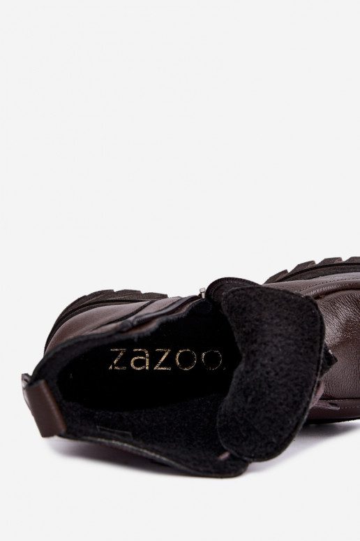 Warm leather ankle boots with elegant details Zazoo 60594 chocolate