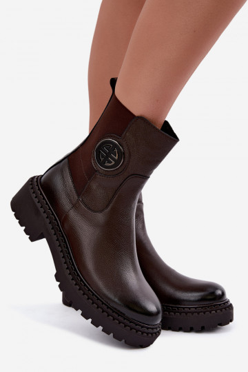 Warm leather ankle boots with elegant details Zazoo 60578 chocolate
