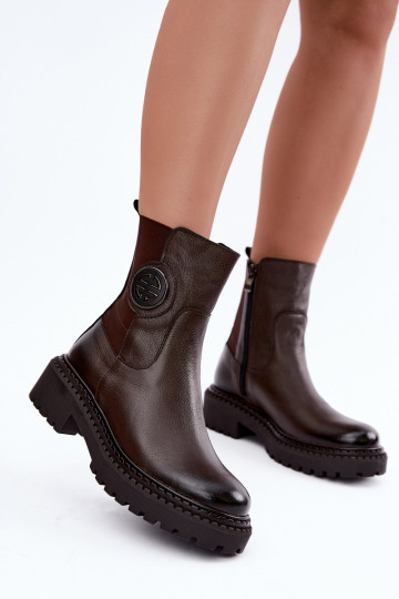 Pašiltinti odiniai aulinukai su puošniomis detalėmis Zazoo 60578 šokoladiniai 2