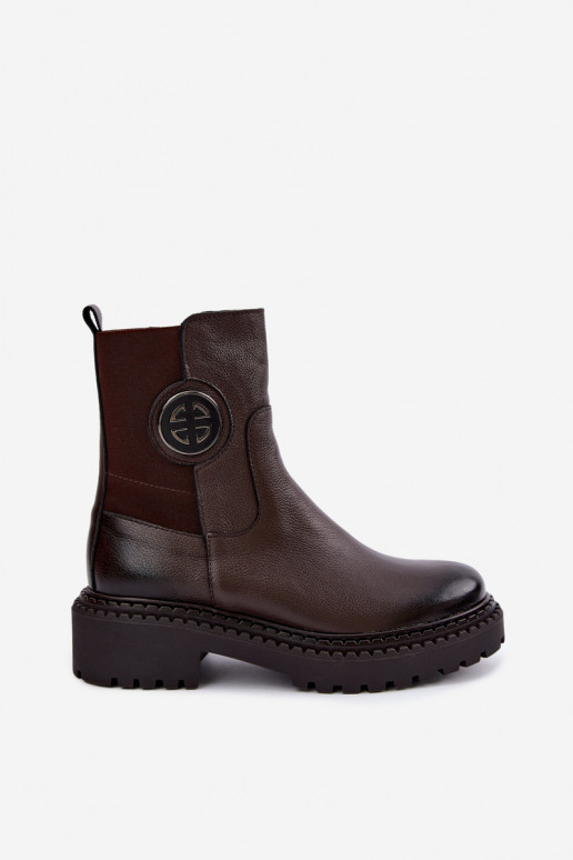 Warm leather ankle boots with elegant details Zazoo 60578 chocolate