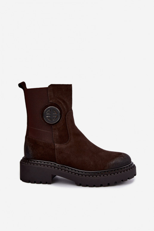Warm suede ankle boots with elegant details Zazoo 60578 chocolate