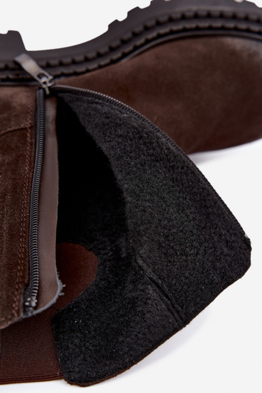Warm suede ankle boots with elegant details Zazoo 60578 chocolate