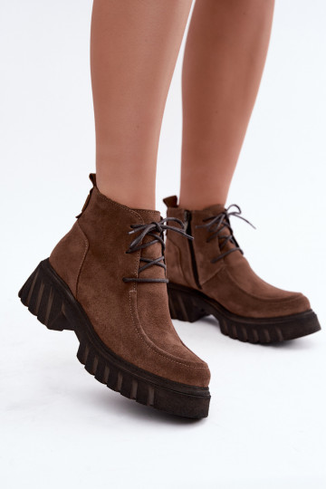 Warm faux suede ankle boots Zazoo 60594 brown 2