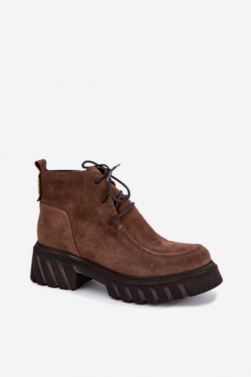 Warm faux suede ankle boots Zazoo 60594 brown