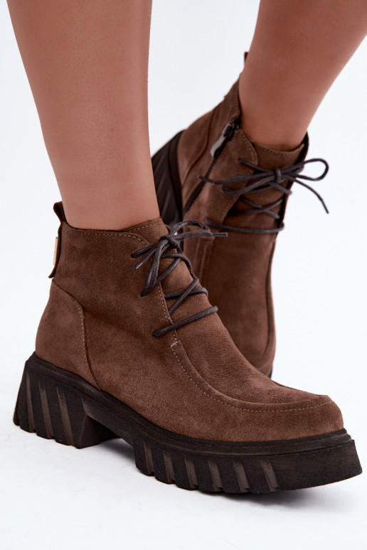 Warm faux suede ankle boots Zazoo 60594 brown