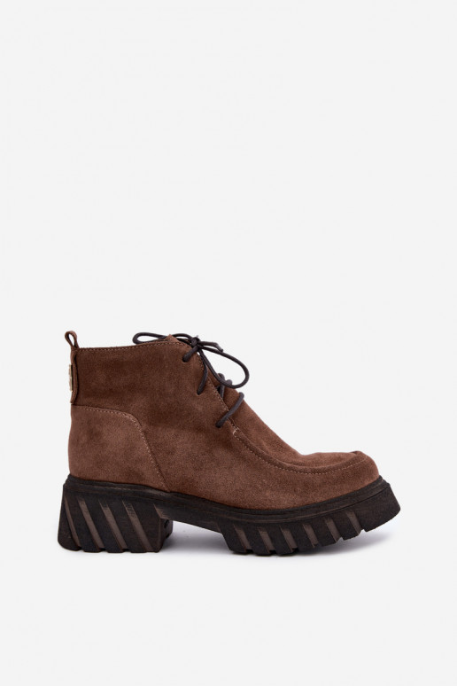 Warm faux suede ankle boots Zazoo 60594 brown