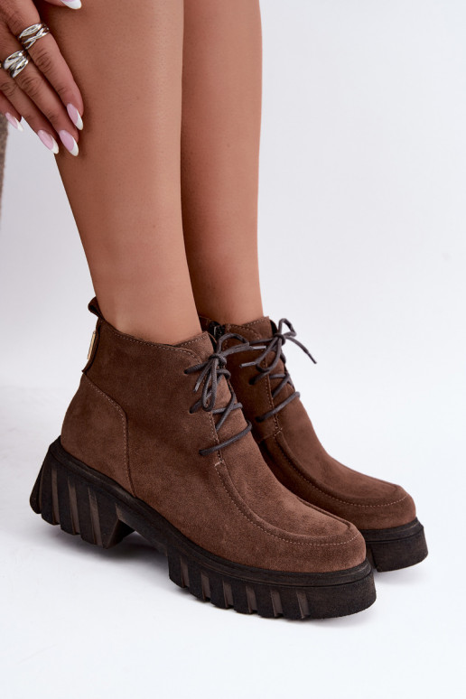 Warm faux suede ankle boots Zazoo 60594 brown