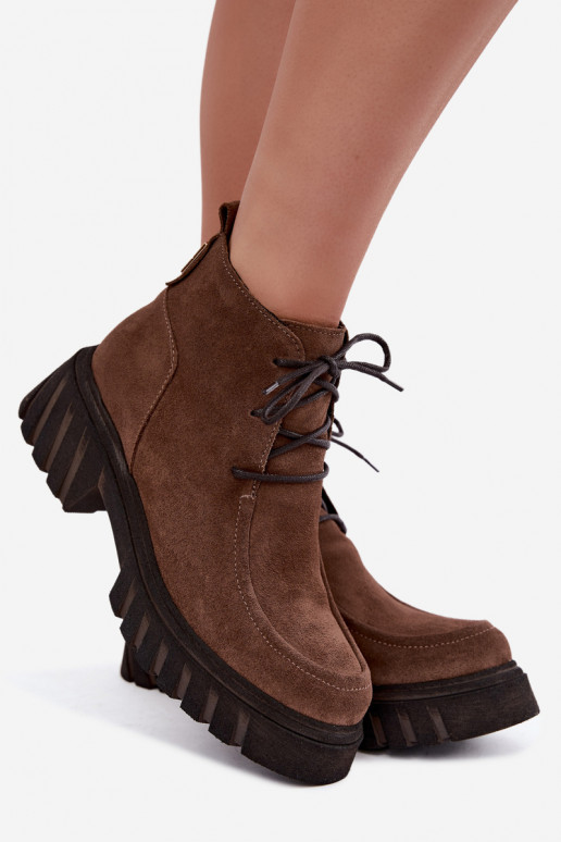 Warm faux suede ankle boots Zazoo 60594 brown