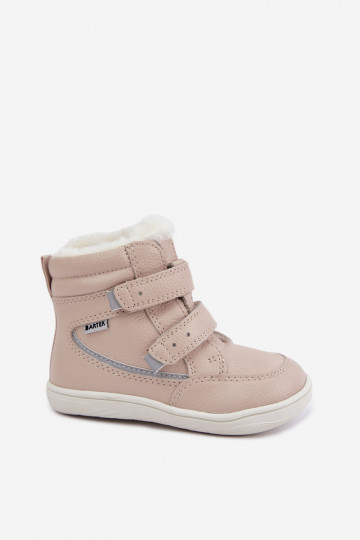 Leather children's snow boots Barefoot Bartek 8401454 sand color