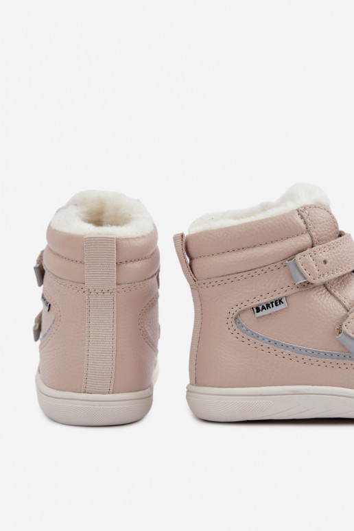 Leather children's snow boots Barefoot Bartek 8401454 sand color