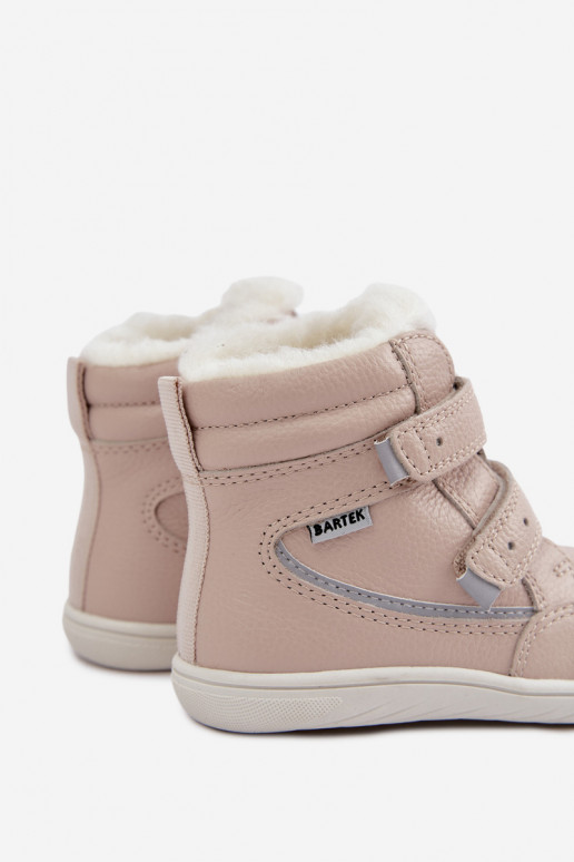 Leather children's snow boots Barefoot Bartek 8401454 sand color