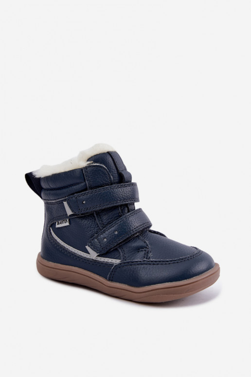 Leather children's snow boots Barefoot Bartek 8401456 dark blue