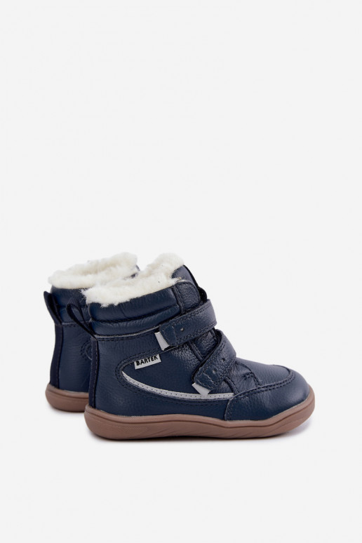Leather children's snow boots Barefoot Bartek 8401456 dark blue
