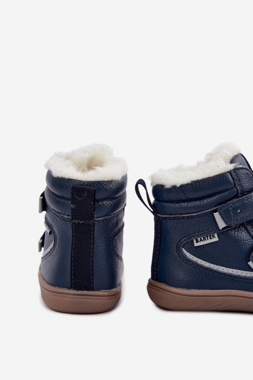 Skórzane dziecięce buty śniegowe Barefoot Bartek 8401456 w ciemnoniebieskim kolorze
