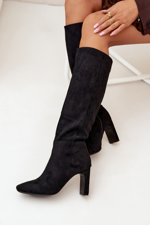 Women's over-the-knee boots with heels, insulated, in black Zamira