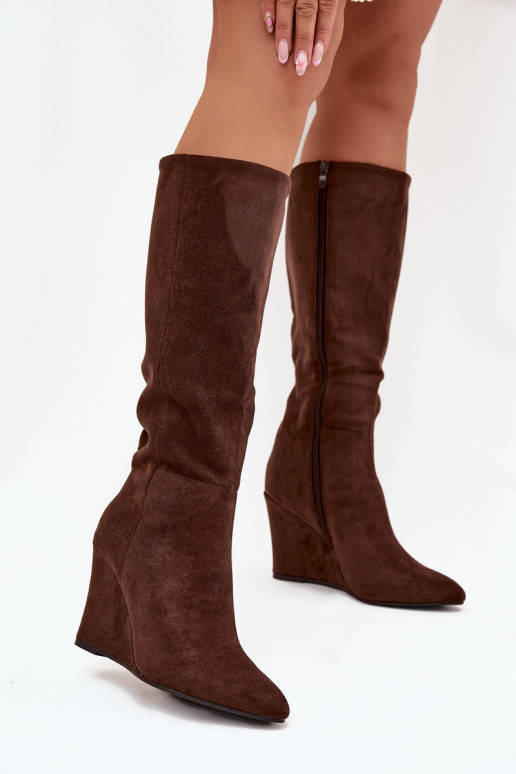 Insulated women's over-the-knee boots with platform, in chocolate Rosina