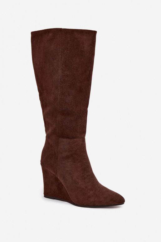Insulated women's over-the-knee boots with platform, in chocolate Rosina