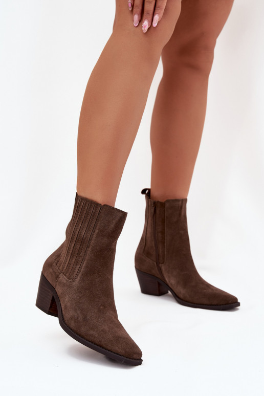 Faux suede ankle boots with insulation inside, in khaki Arelia
