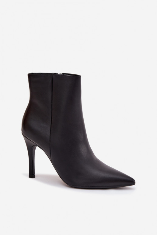 Insulated women's ankle boots with thin heels, faux leather, in black Nolisse