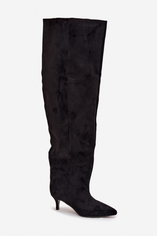 Slip-on women's over-the-knee boots with thin heels in black Ysolienne