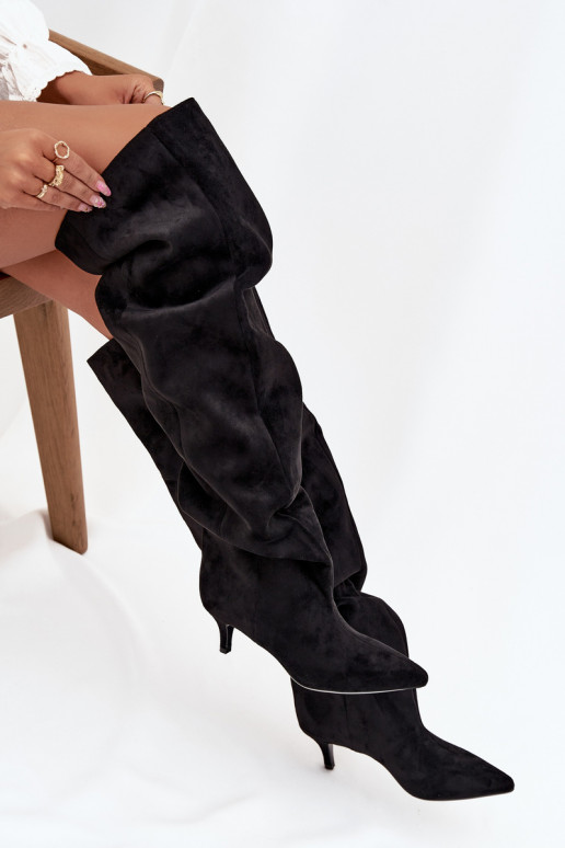 Slip-on women's over-the-knee boots with thin heels in black Ysolienne