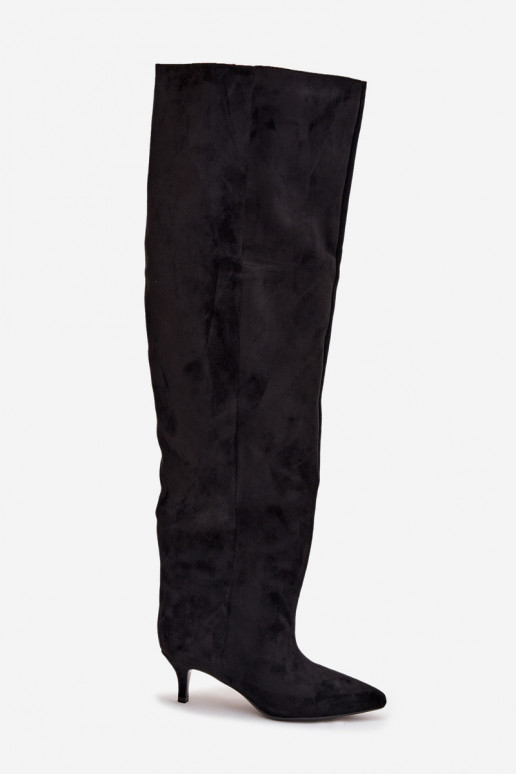 Slip-on women's over-the-knee boots with thin heels in black Ysolienne