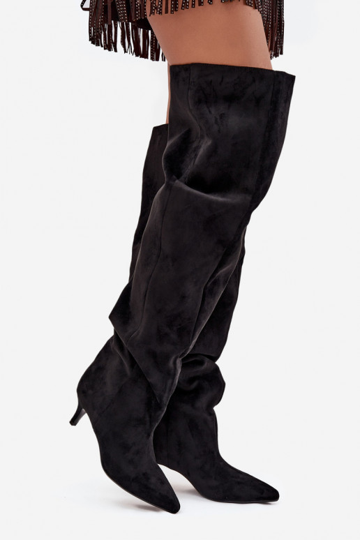 Slip-on women's over-the-knee boots with thin heels in black Ysolienne