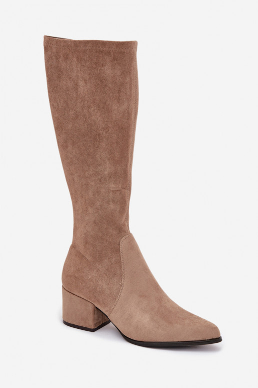 Naiste pikka säärega saapad madala kontsaga sand faux suede Sergio Leone KZ212
