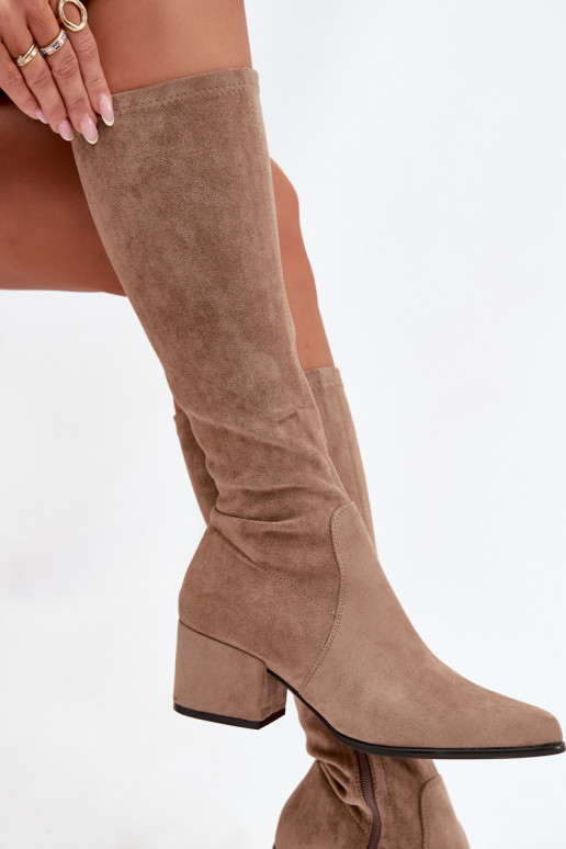 Naiste pikka säärega saapad madala kontsaga sand faux suede Sergio Leone KZ212