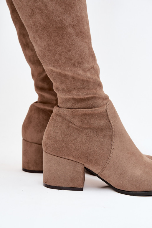 Women's knee-high boots with low heel in sand faux suede Sergio Leone KZ212