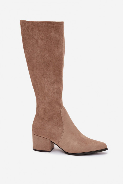 Naiste pikka säärega saapad madala kontsaga sand faux suede Sergio Leone KZ212