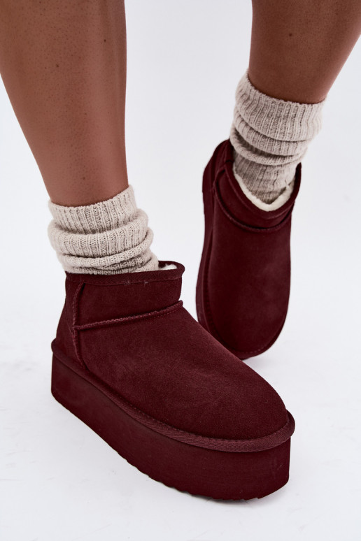Women's snow boots made of natural suede in burgundy color Tairene