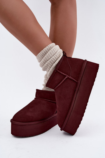 Women's snow boots made of natural suede in burgundy color Tairene 2