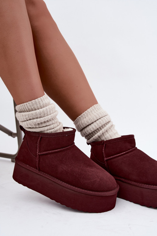 Women's snow boots made of natural suede in burgundy color Tairene