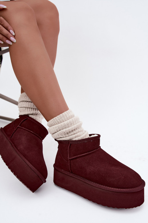 Women's snow boots made of natural suede in burgundy color Tairene
