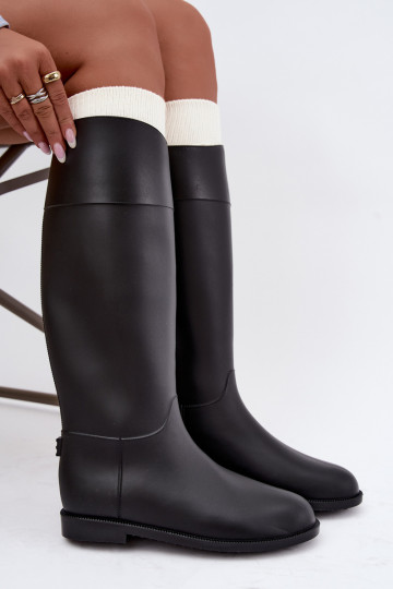 Damskie wysokie gumowe buty z szerokimi obcasami w czarnym kolorze Melianne